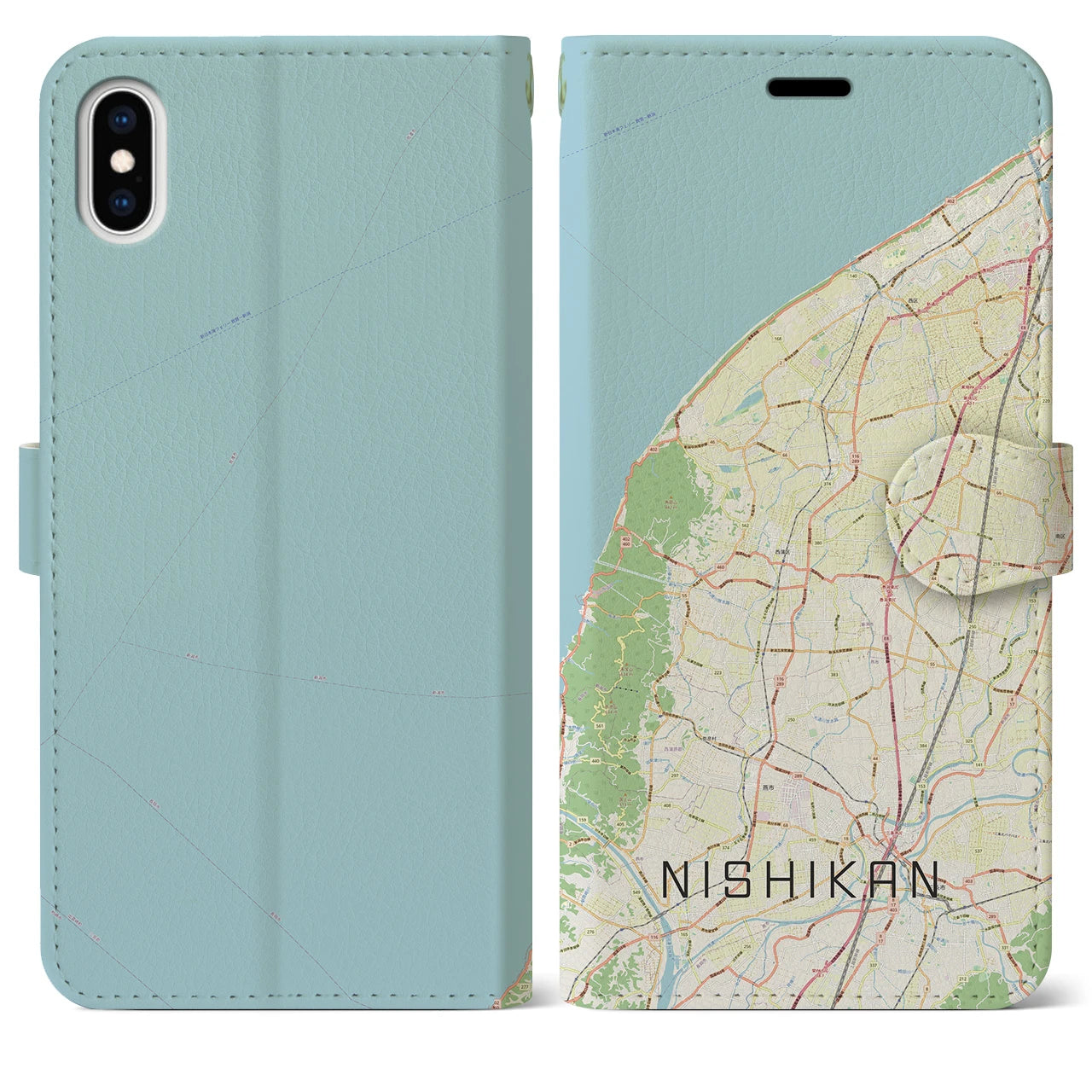 【西蒲(新潟県)】地図柄iPhoneケース(手帳タイプ)ナチュラル・iPhone XS Max 用
