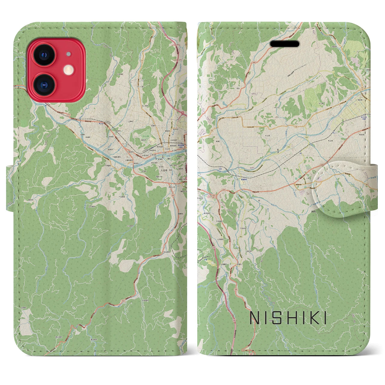 【錦(熊本県)】地図柄iPhoneケース(手帳タイプ)ナチュラル・iPhone 11 用