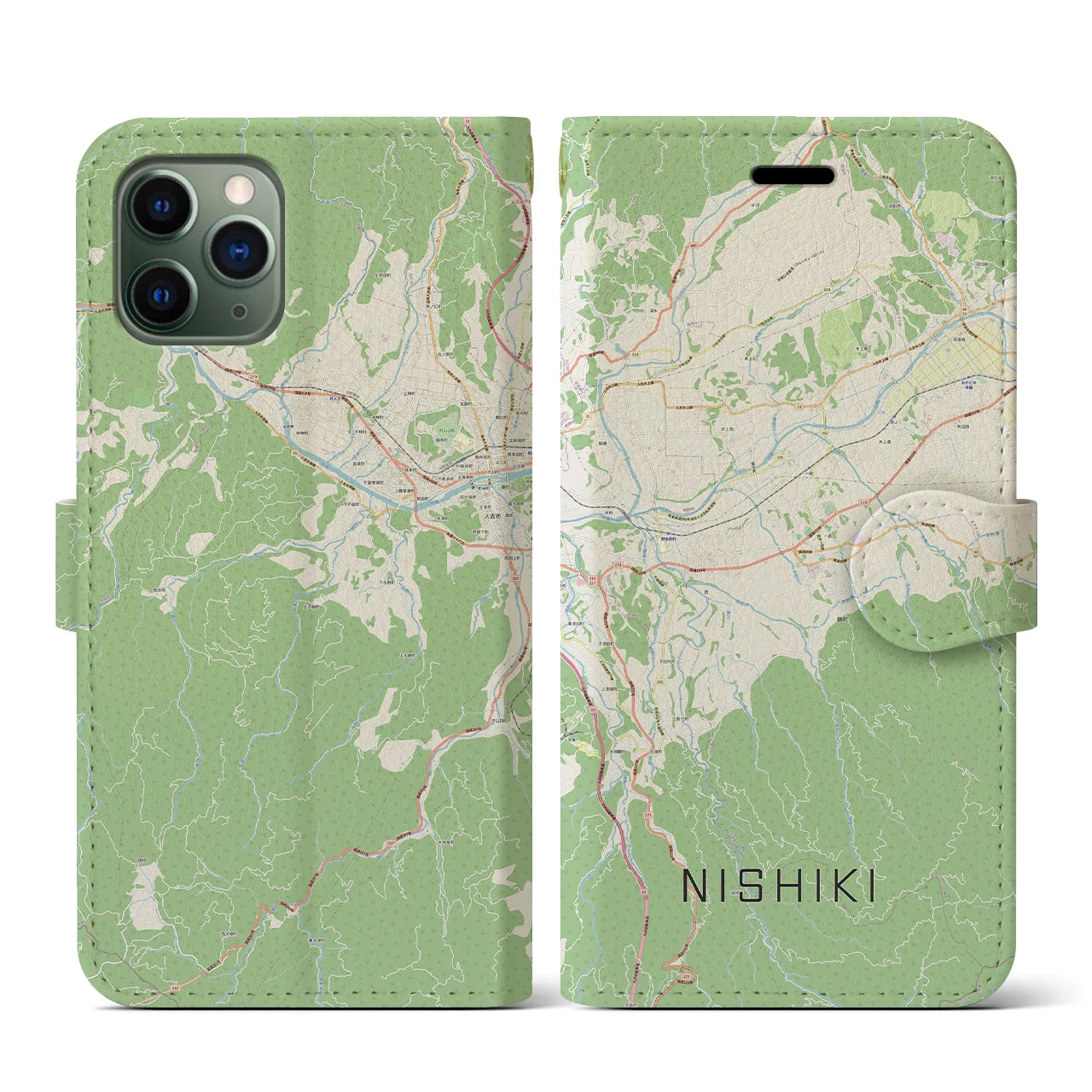 【錦(熊本県)】地図柄iPhoneケース(手帳タイプ)ナチュラル・iPhone 11 Pro 用