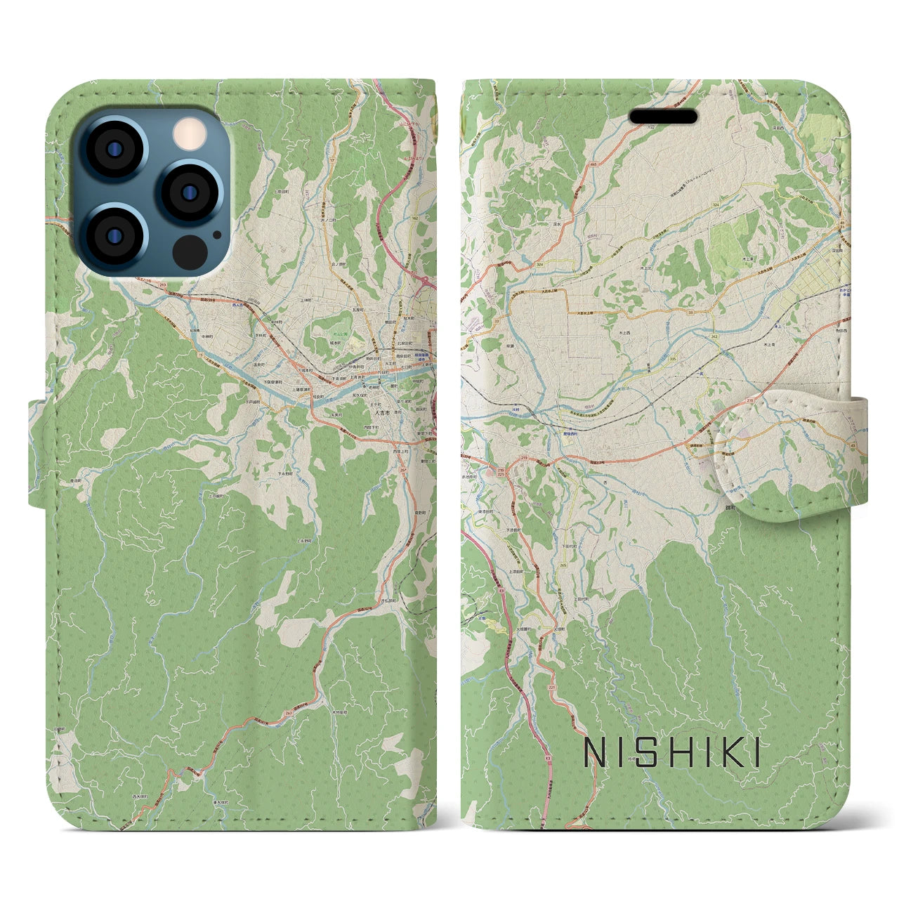 【錦(熊本県)】地図柄iPhoneケース(手帳タイプ)ナチュラル・iPhone 12 / 12 Pro 用