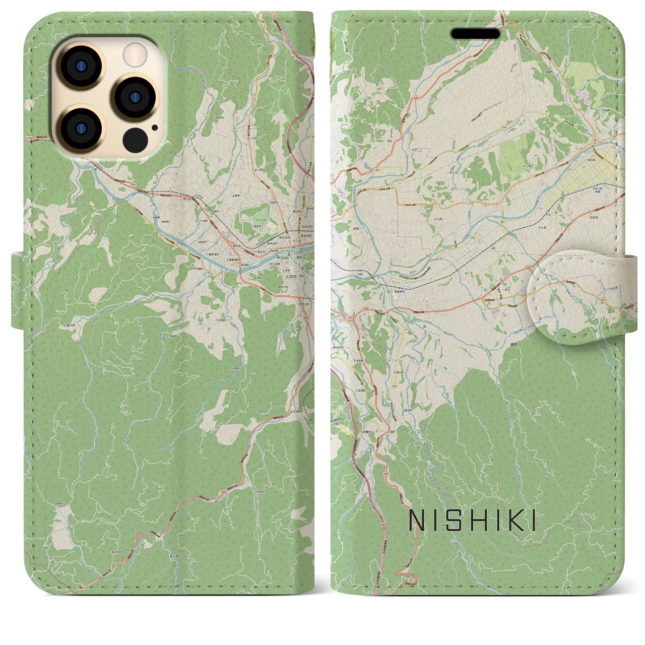 【錦(熊本県)】地図柄iPhoneケース(手帳タイプ)ナチュラル・iPhone 12 Pro Max 用