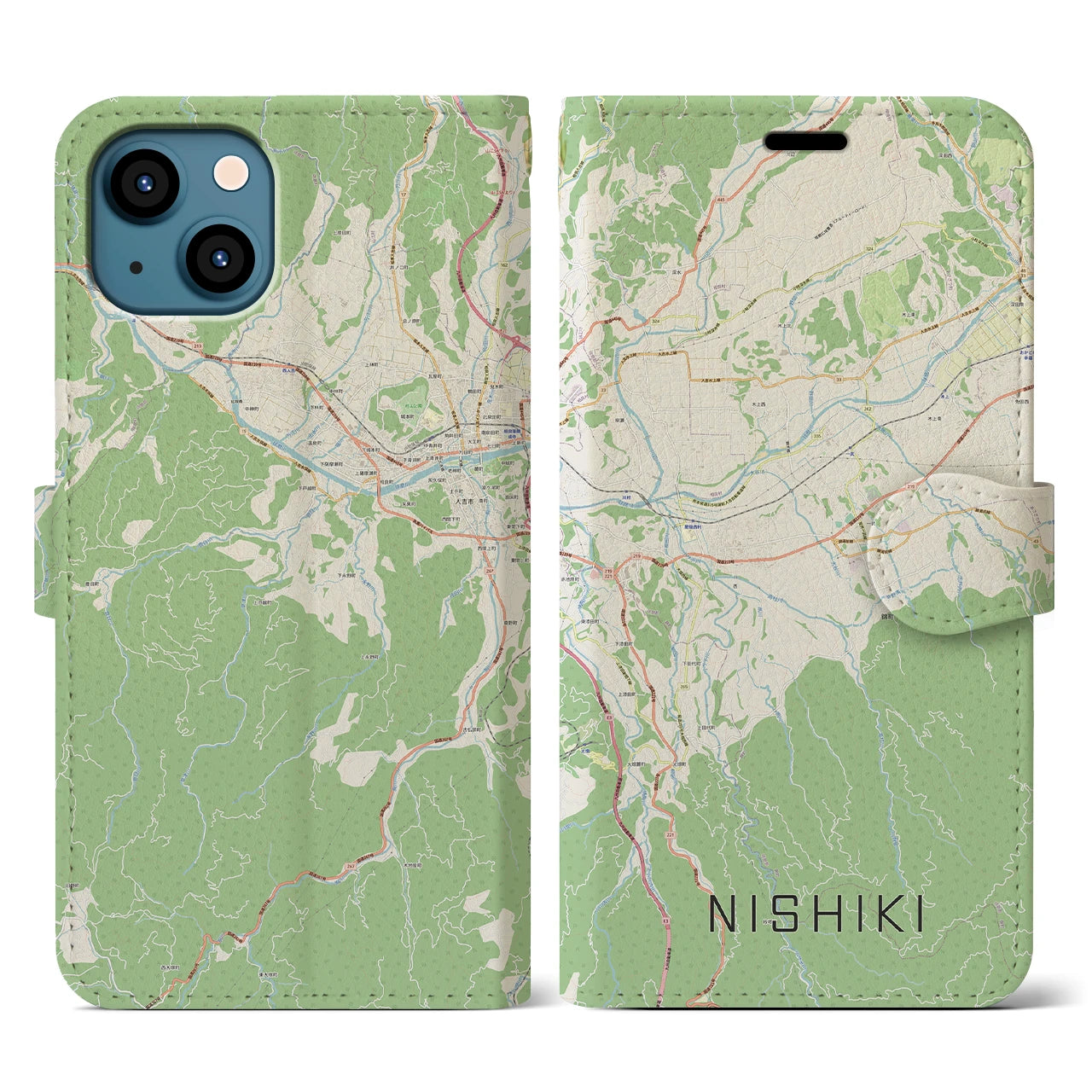 【錦(熊本県)】地図柄iPhoneケース(手帳タイプ)ナチュラル・iPhone 13 用
