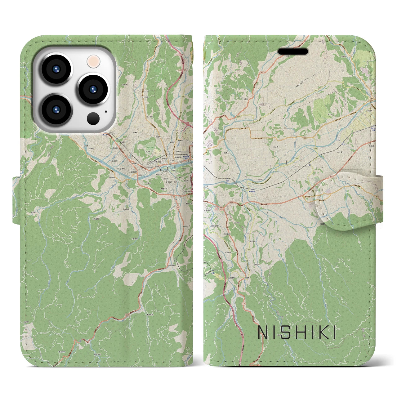 【錦(熊本県)】地図柄iPhoneケース(手帳タイプ)ナチュラル・iPhone 13 Pro 用