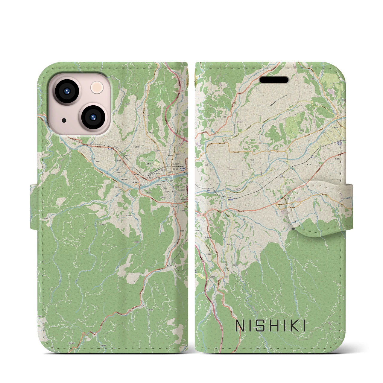 【錦(熊本県)】地図柄iPhoneケース(手帳タイプ)ナチュラル・iPhone 13 mini 用