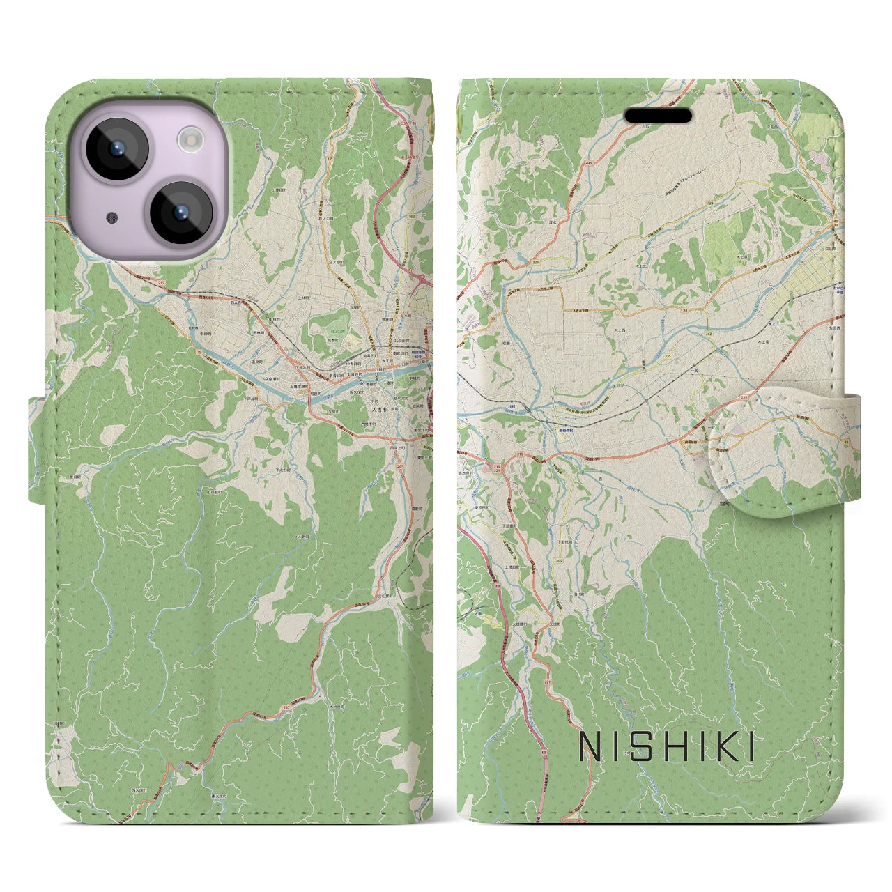 【錦(熊本県)】地図柄iPhoneケース(手帳タイプ)ナチュラル・iPhone 14 用