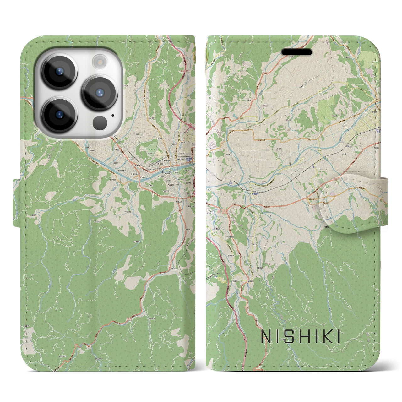 【錦(熊本県)】地図柄iPhoneケース(手帳タイプ)ナチュラル・iPhone 14 Pro 用