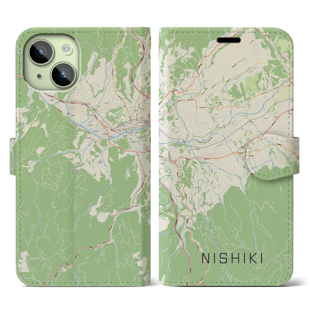 【錦(熊本県)】地図柄iPhoneケース(手帳タイプ)ナチュラル・iPhone 15 用