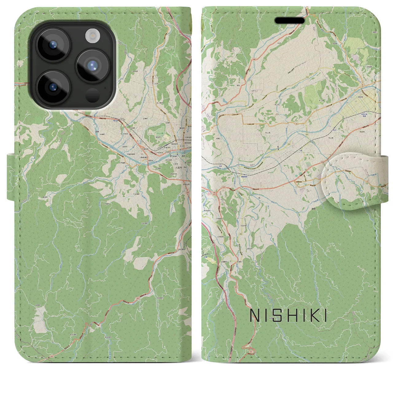 【錦(熊本県)】地図柄iPhoneケース(手帳タイプ)ナチュラル・iPhone 15 Pro Max 用