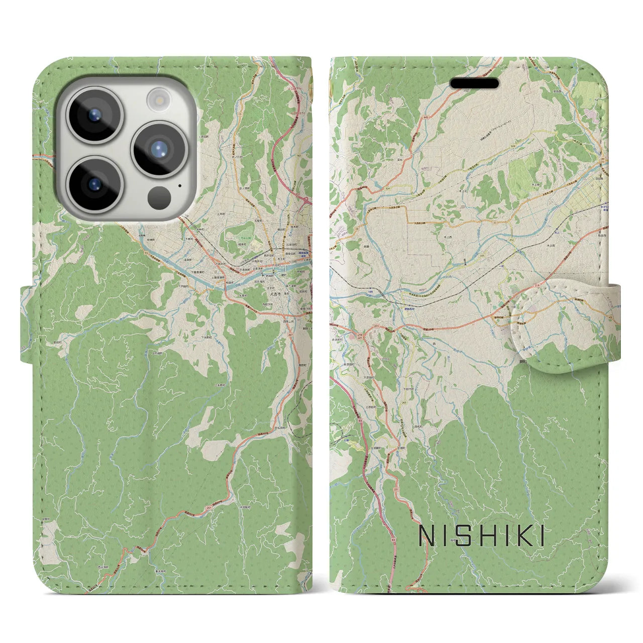 【錦(熊本県)】地図柄iPhoneケース(手帳タイプ)ナチュラル・iPhone 15 Pro 用