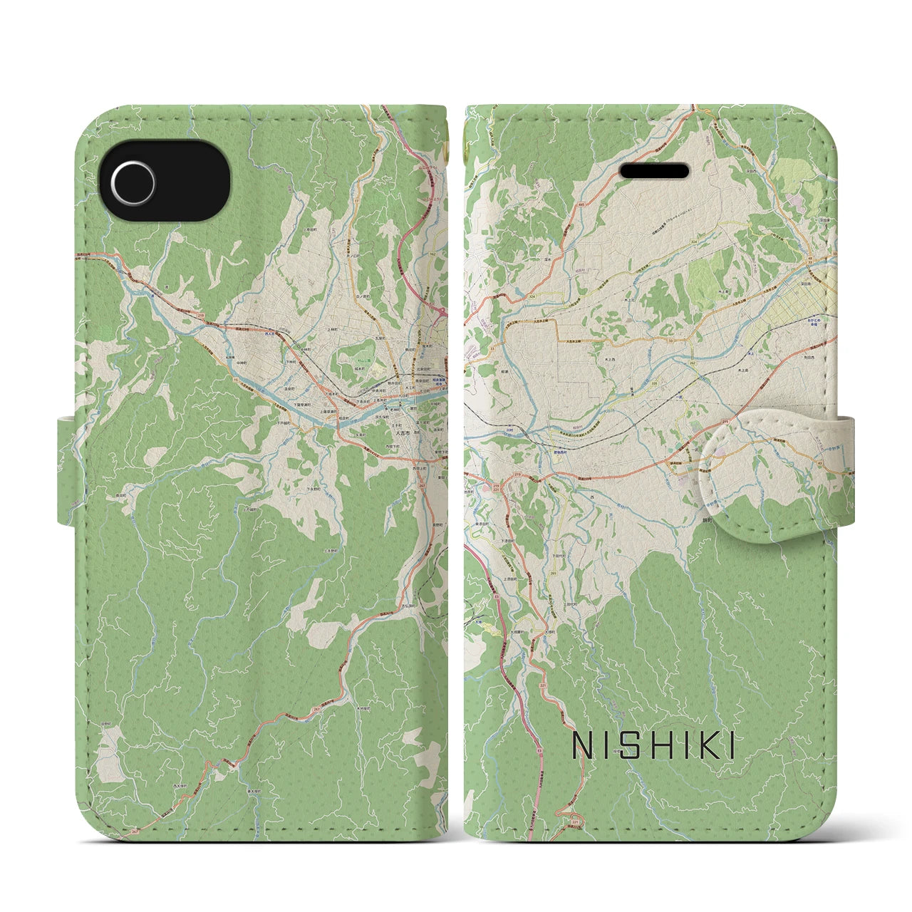 【錦(熊本県)】地図柄iPhoneケース(手帳タイプ)ナチュラル・iPhone SE(第3 / 第2世代) / 8 / 7 / 6s / 6 用