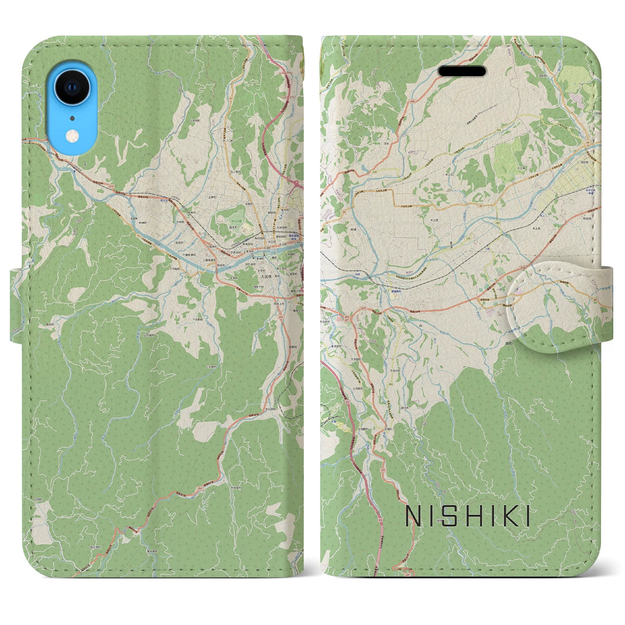 【錦(熊本県)】地図柄iPhoneケース(手帳タイプ)ナチュラル・iPhone XR 用