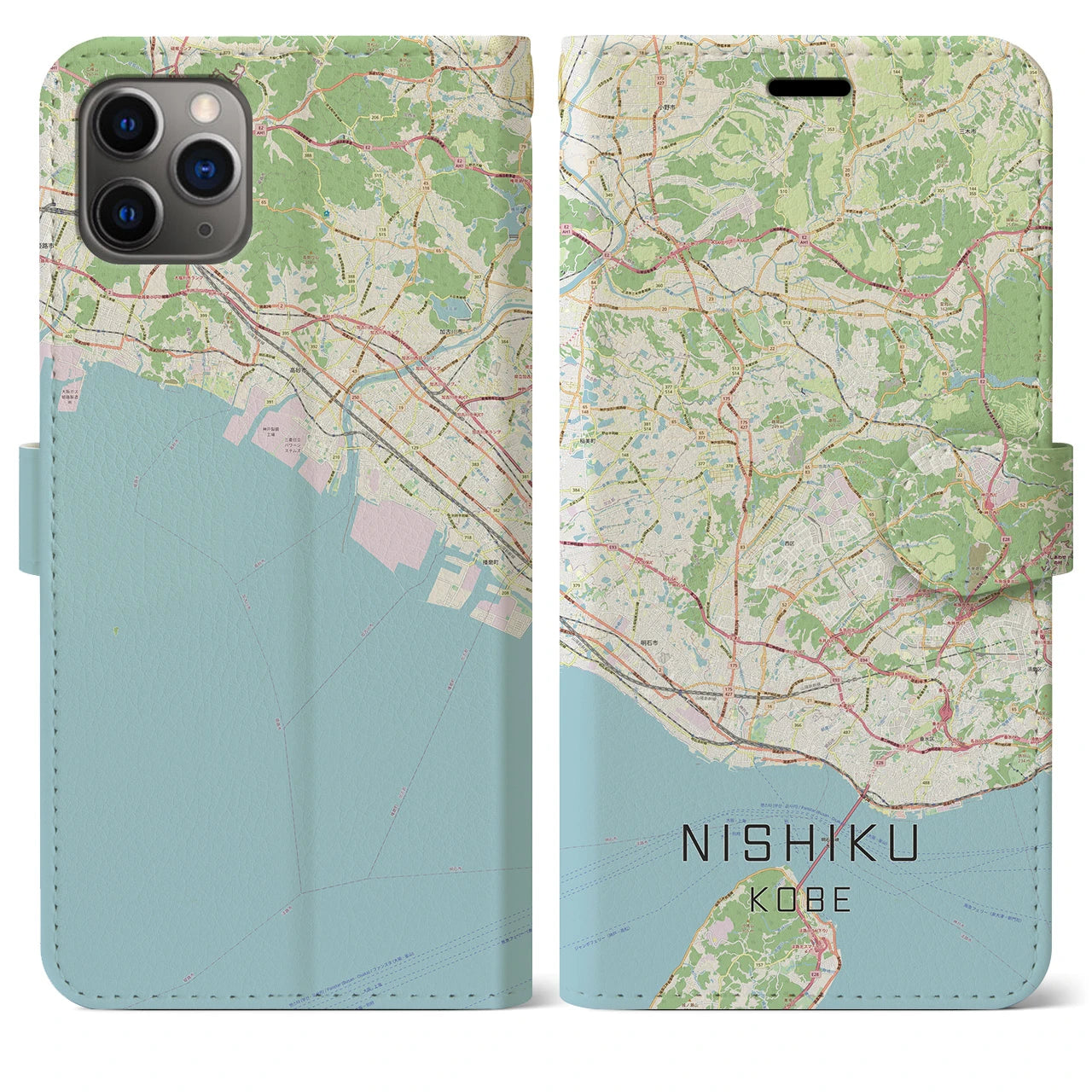 【西区(神戸市)】地図柄iPhoneケース(手帳タイプ)ナチュラル・iPhone 11 Pro Max 用