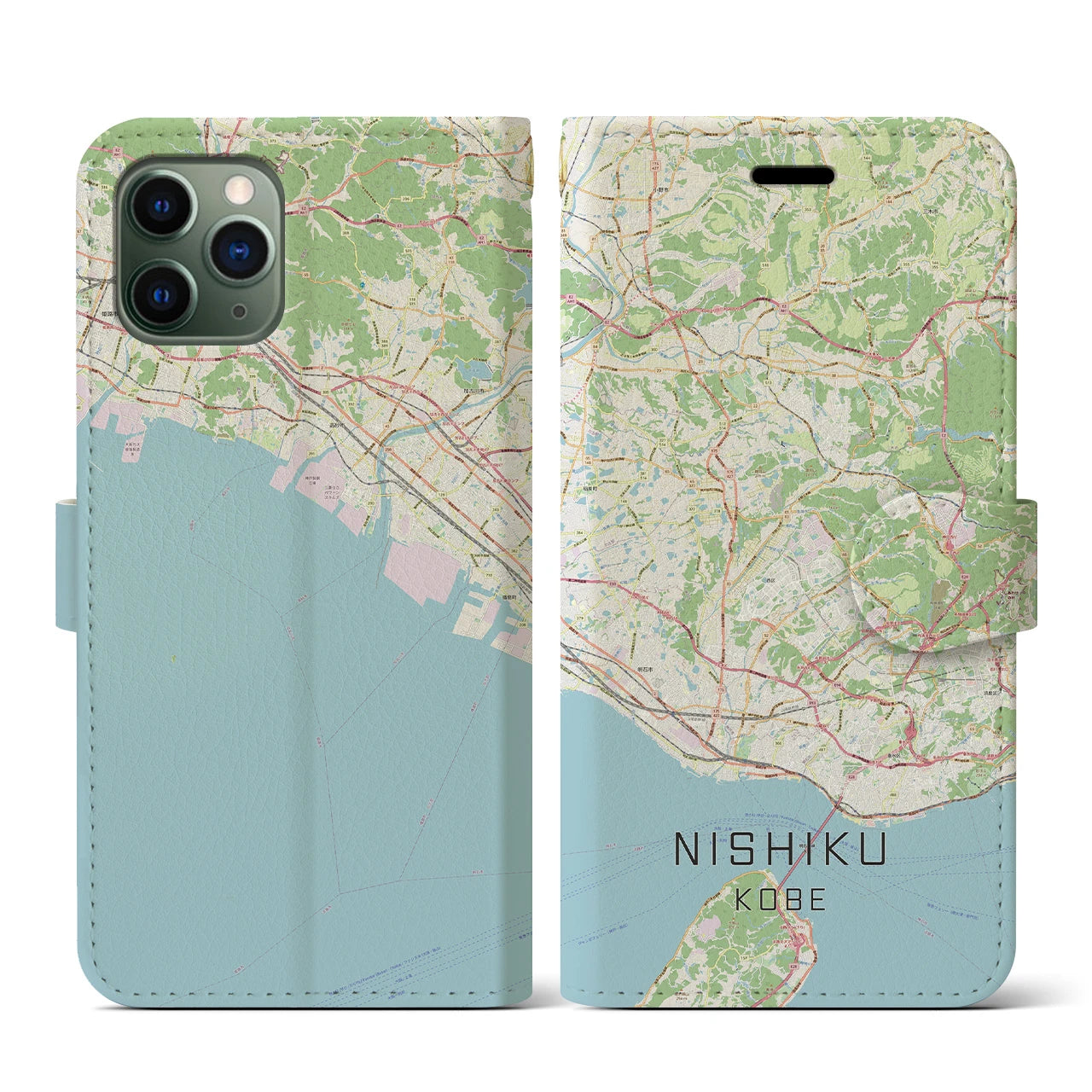【西区(神戸市)】地図柄iPhoneケース(手帳タイプ)ナチュラル・iPhone 11 Pro 用