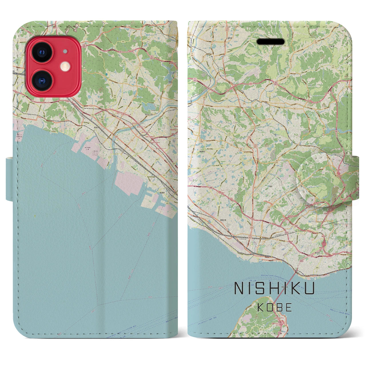 【西区(神戸市)】地図柄iPhoneケース(手帳タイプ)ナチュラル・iPhone 11 用