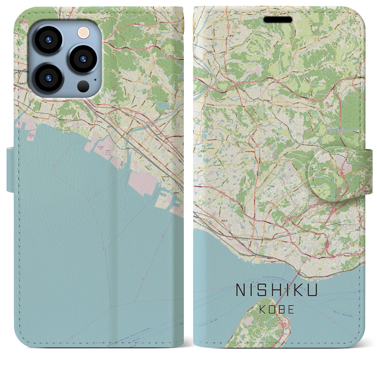 【西区(神戸市)】地図柄iPhoneケース(手帳タイプ)ナチュラル・iPhone 13 Pro Max 用