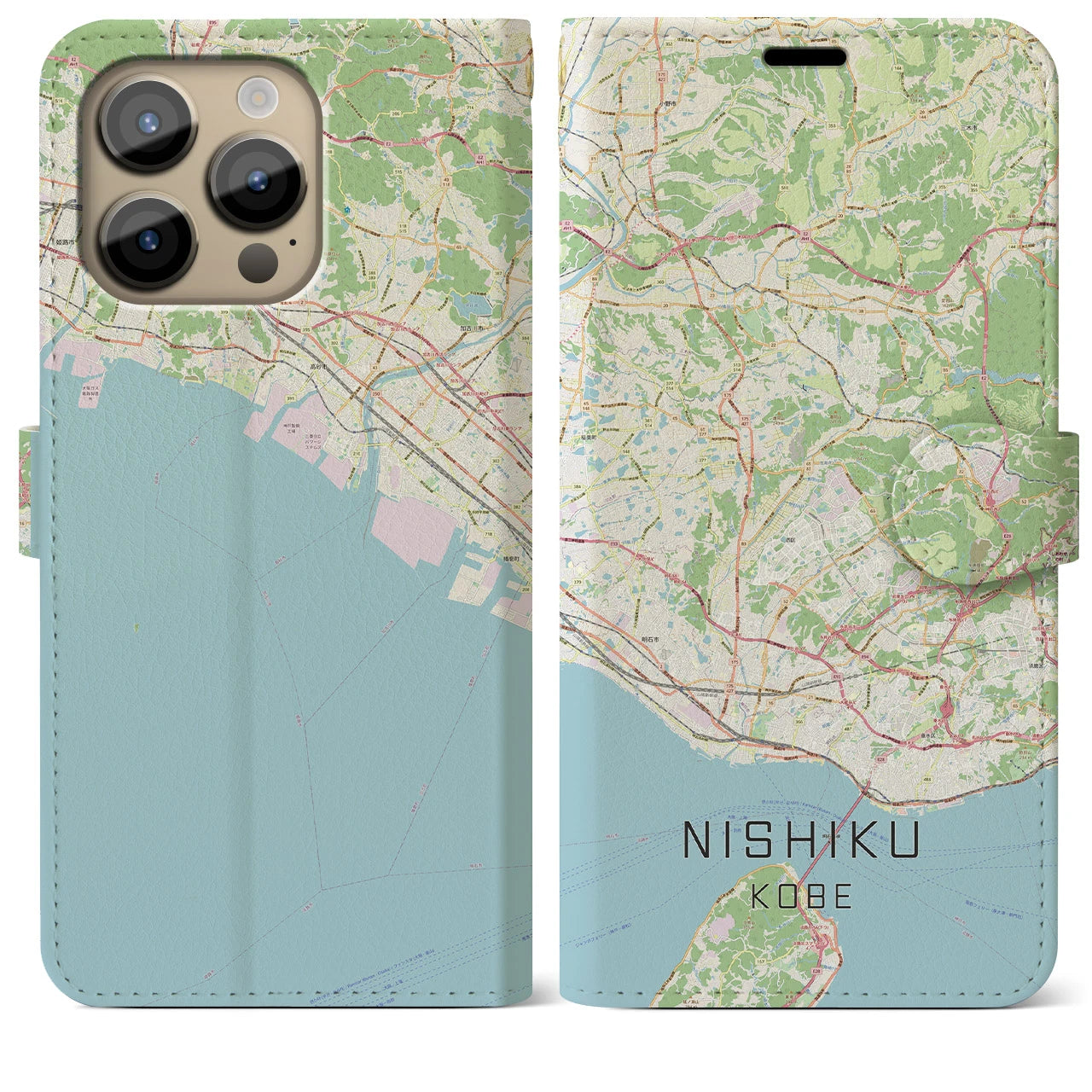 【西区(神戸市)】地図柄iPhoneケース(手帳タイプ)ナチュラル・iPhone 14 Pro Max 用