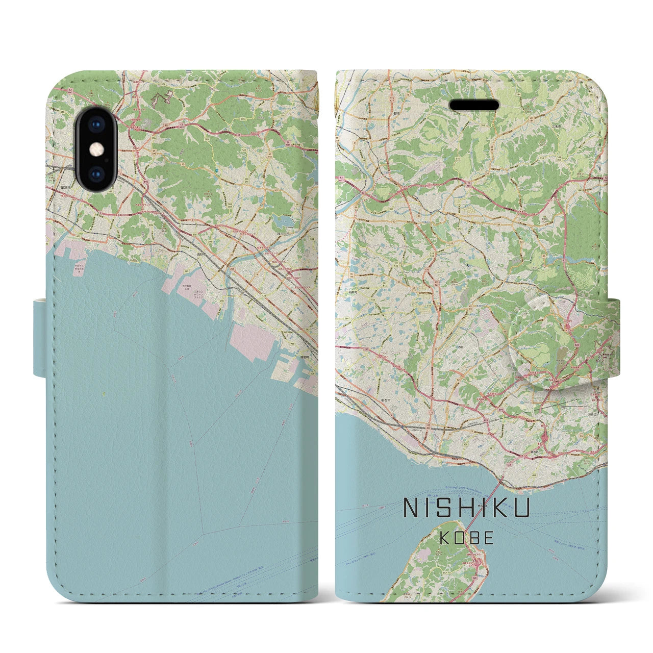 【西区(神戸市)】地図柄iPhoneケース(手帳タイプ)ナチュラル・iPhone XS / X 用
