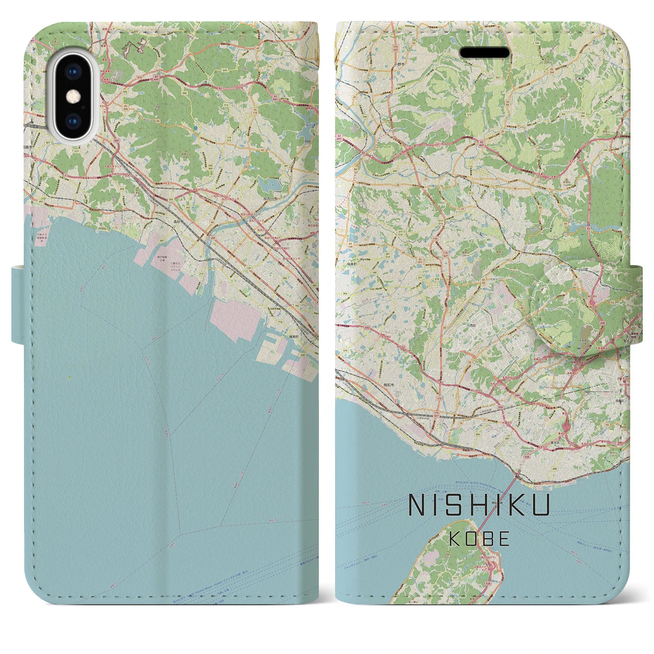 【西区(神戸市)】地図柄iPhoneケース(手帳タイプ)ナチュラル・iPhone XS Max 用