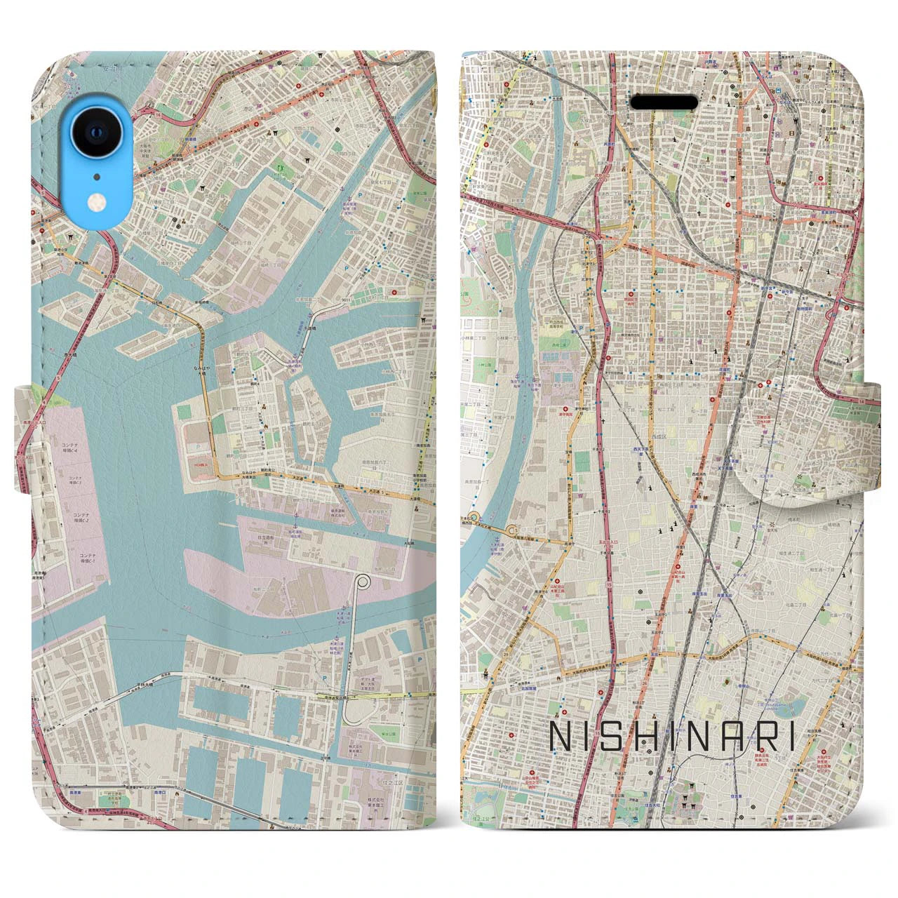【西成(大阪府)】地図柄iPhoneケース(手帳タイプ)ナチュラル・iPhone XR 用