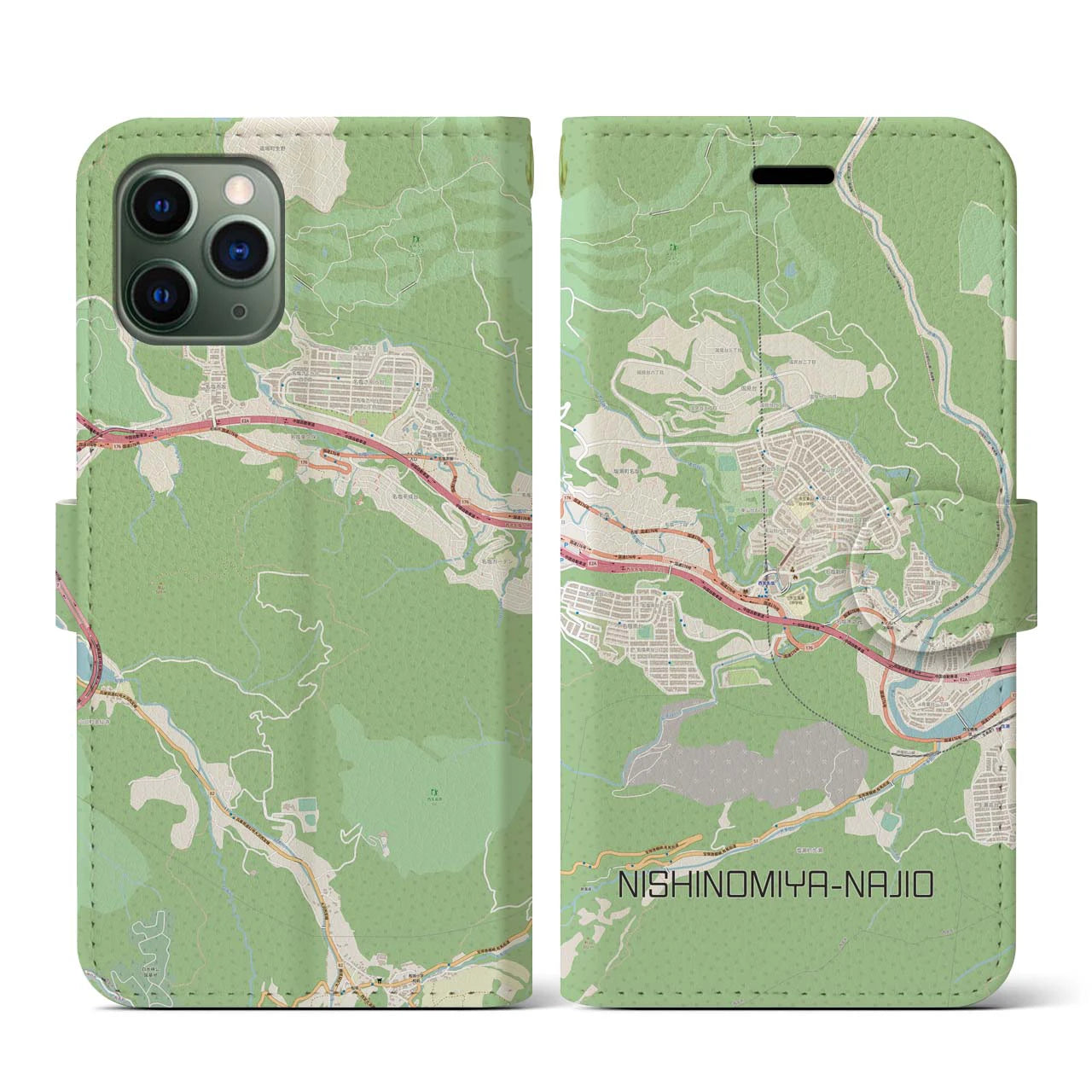 【西宮名塩(兵庫県)】地図柄iPhoneケース(手帳タイプ)ナチュラル・iPhone 11 Pro 用