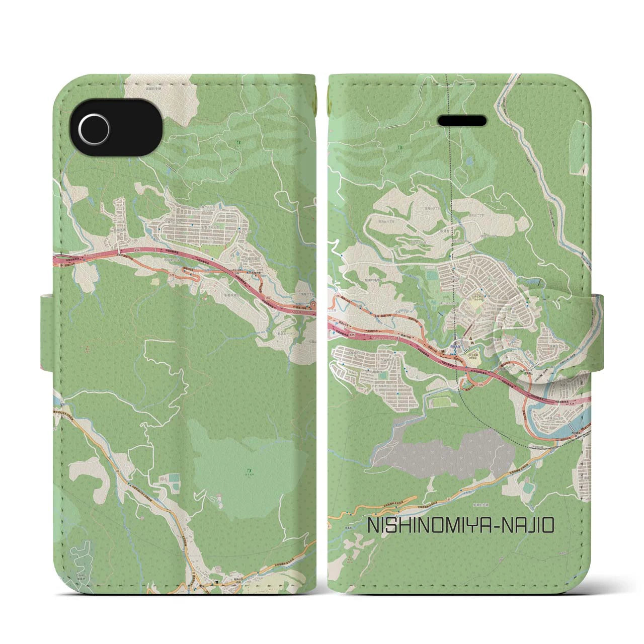 【西宮名塩(兵庫県)】地図柄iPhoneケース(手帳タイプ)ナチュラル・iPhone SE(第3 / 第2世代) / 8 / 7 / 6s / 6 用