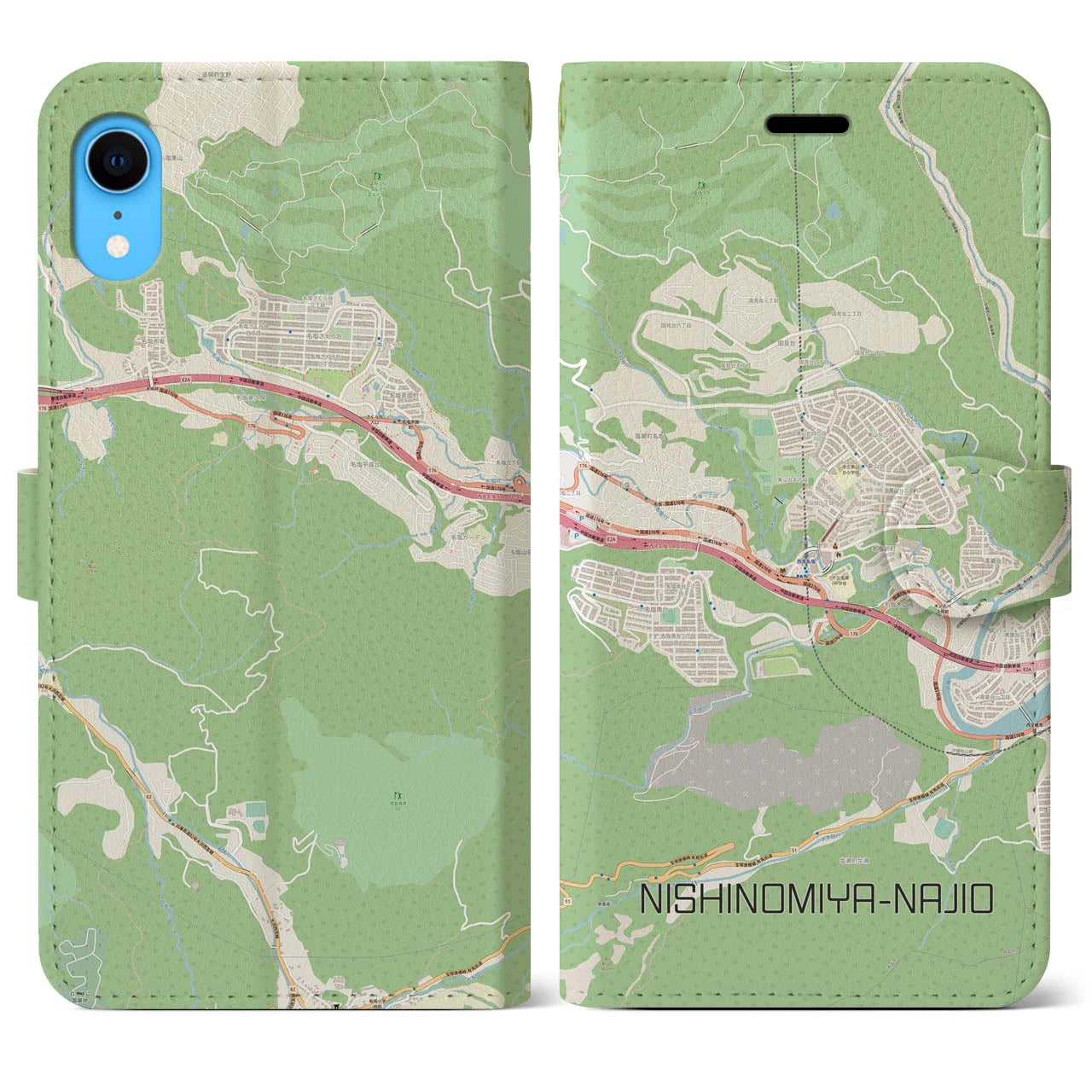 【西宮名塩(兵庫県)】地図柄iPhoneケース(手帳タイプ)ナチュラル・iPhone XR 用