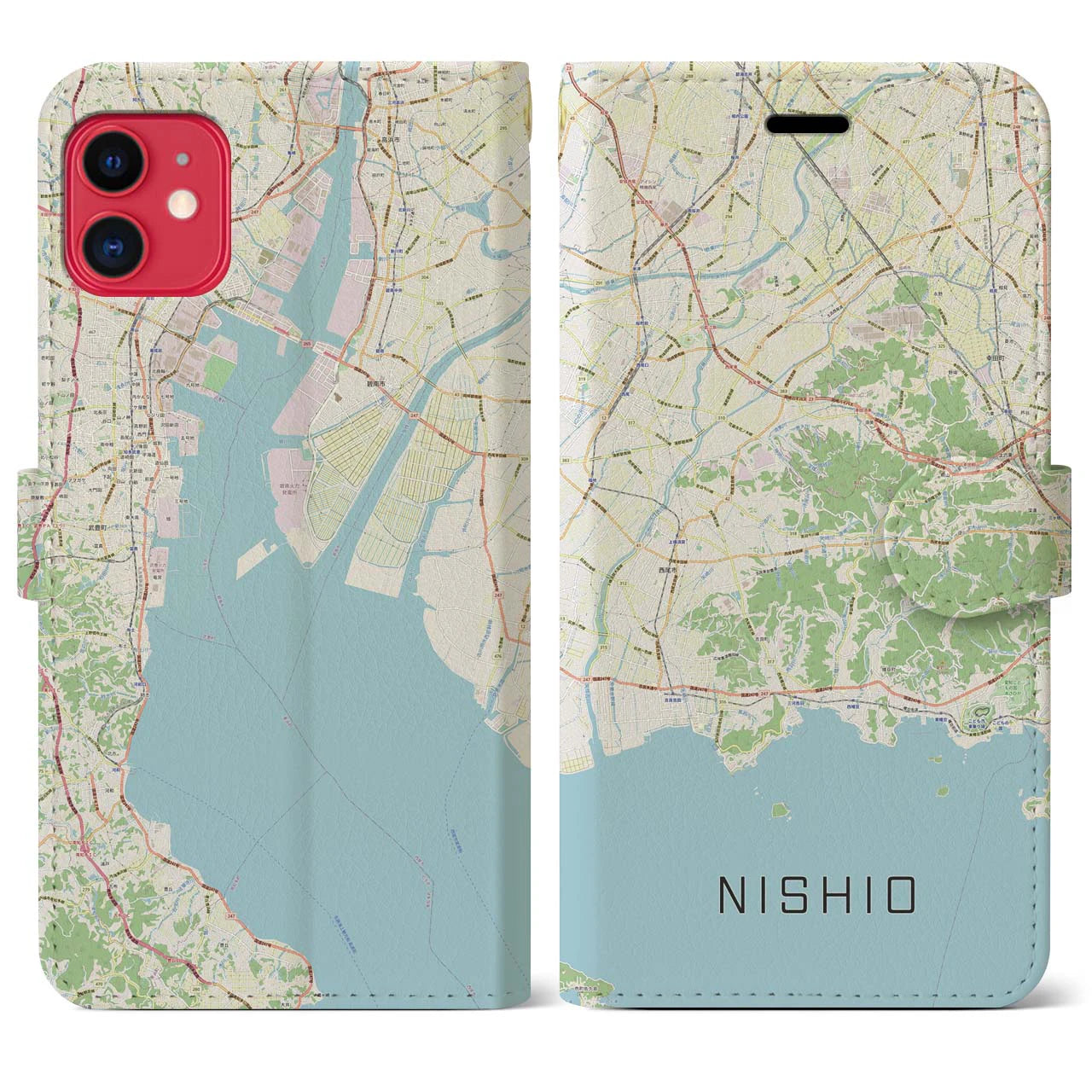 【西尾2(愛知県)】地図柄iPhoneケース(手帳タイプ)ナチュラル・iPhone 11 用