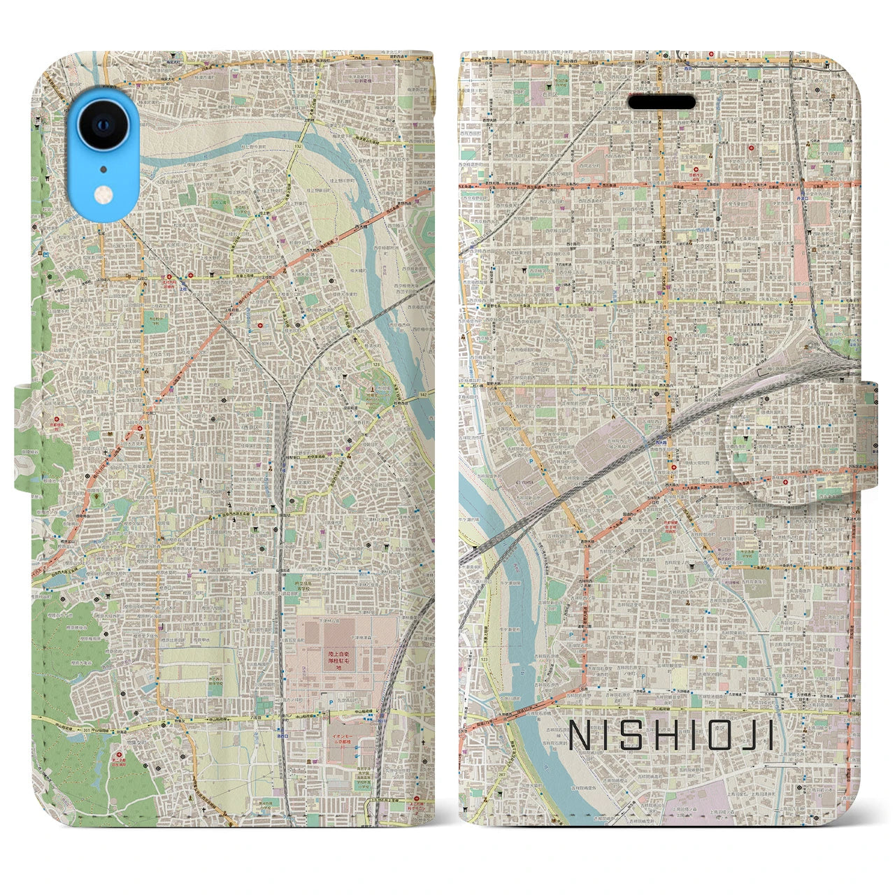 【西大路(京都府)】地図柄iPhoneケース(手帳タイプ)ナチュラル・iPhone XR 用