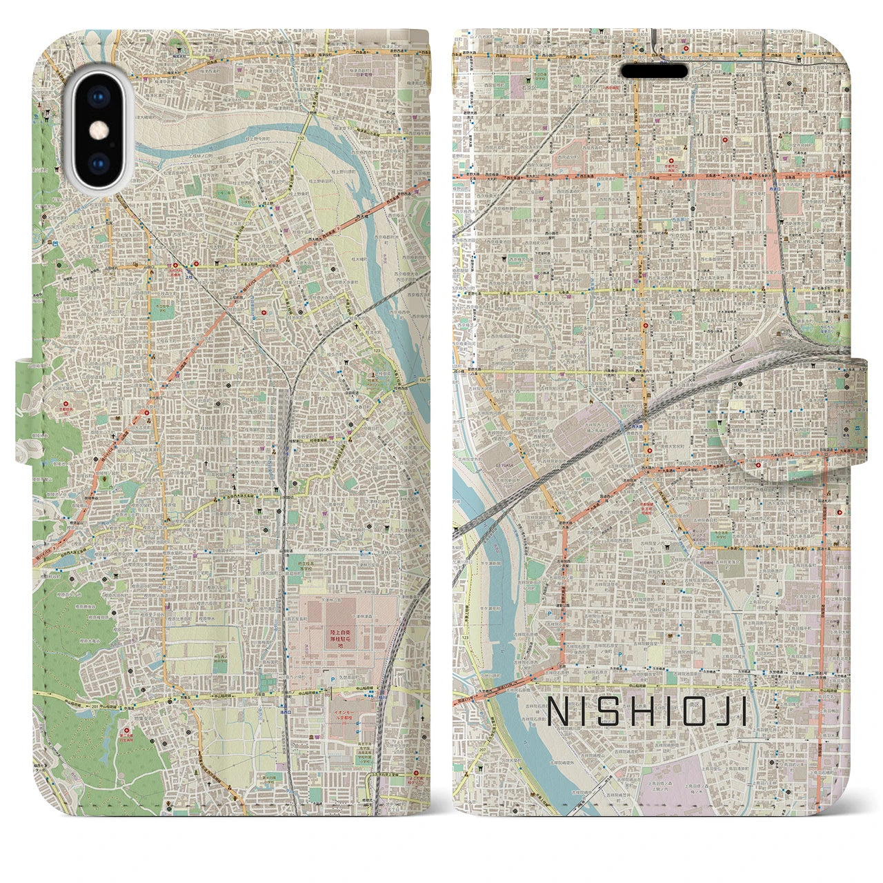 【西大路(京都府)】地図柄iPhoneケース(手帳タイプ)ナチュラル・iPhone XS Max 用