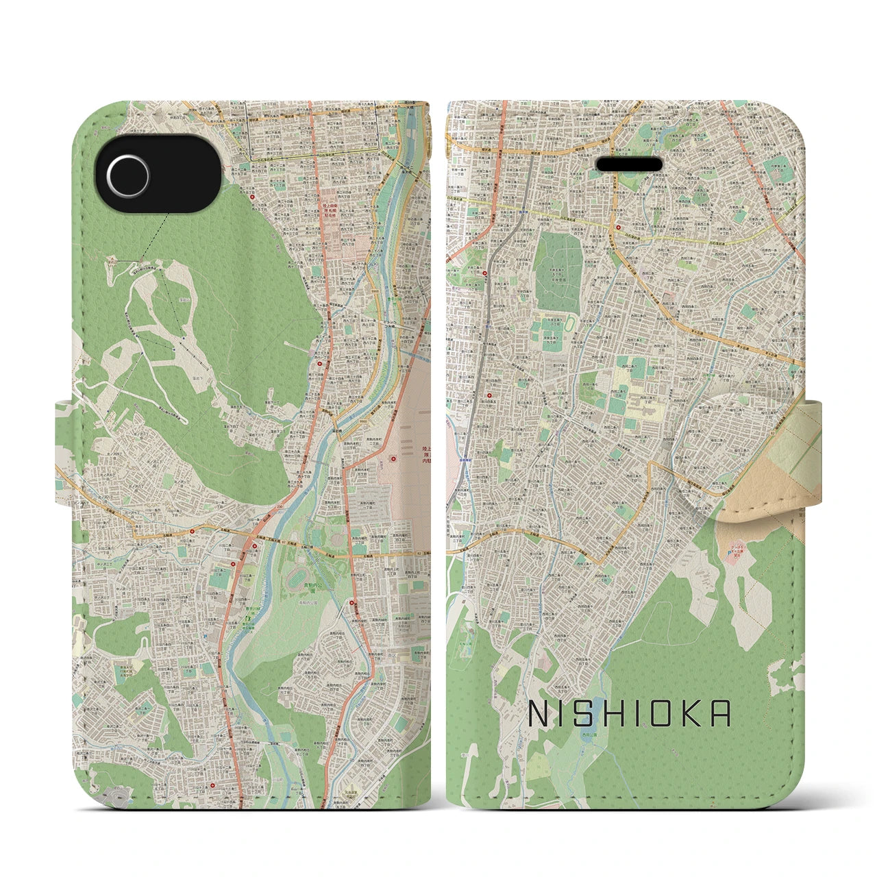 【西岡(北海道)】地図柄iPhoneケース(手帳タイプ)ナチュラル・iPhone SE(第3 / 第2世代) / 8 / 7 / 6s / 6 用