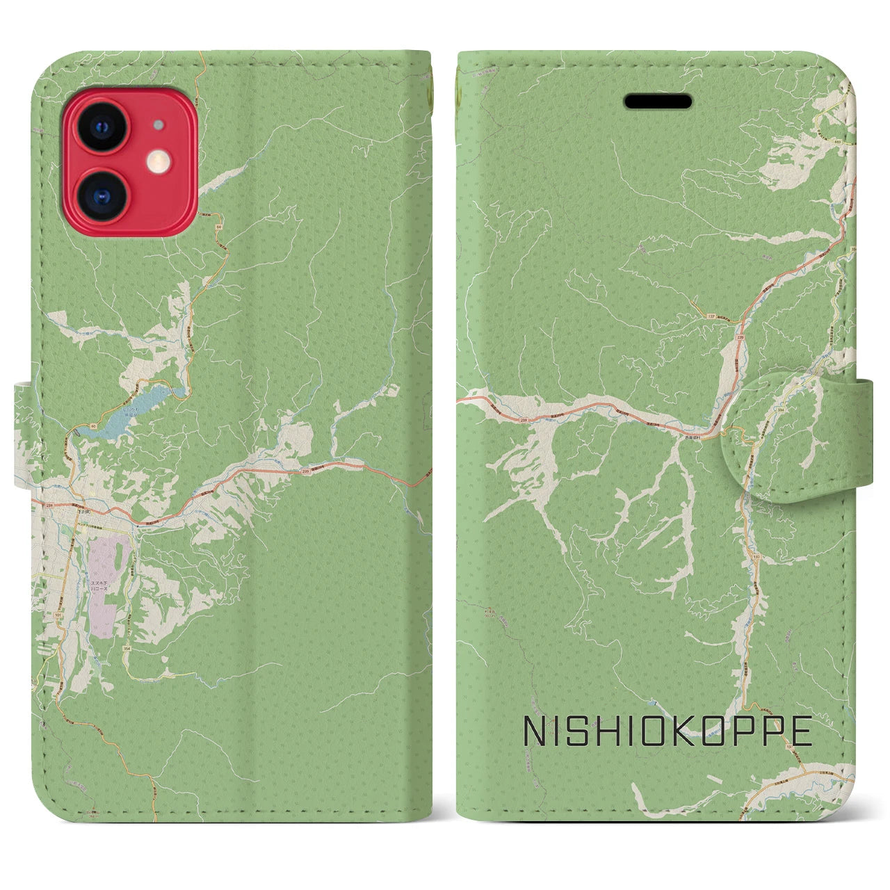 【西興部(北海道)】地図柄iPhoneケース(手帳タイプ)ナチュラル・iPhone 11 用