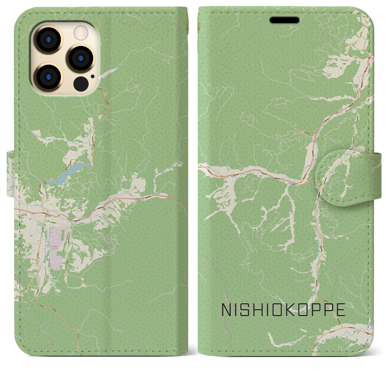 【西興部(北海道)】地図柄iPhoneケース(手帳タイプ)ナチュラル・iPhone 12 Pro Max 用