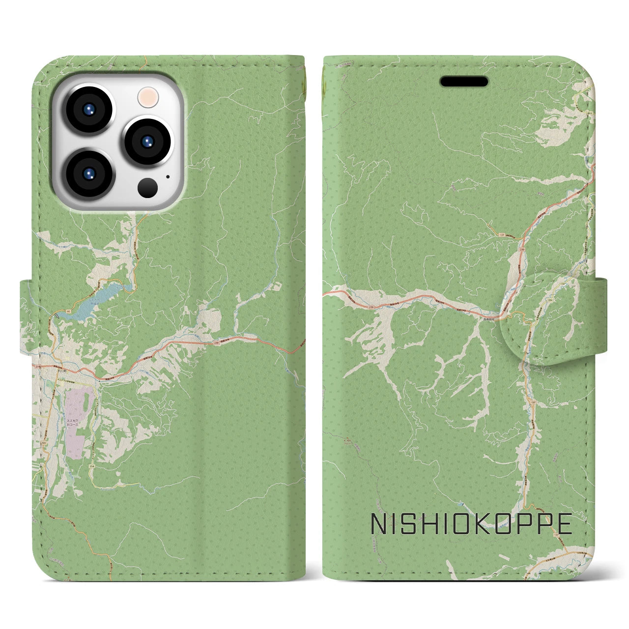 【西興部(北海道)】地図柄iPhoneケース(手帳タイプ)ナチュラル・iPhone 13 Pro 用