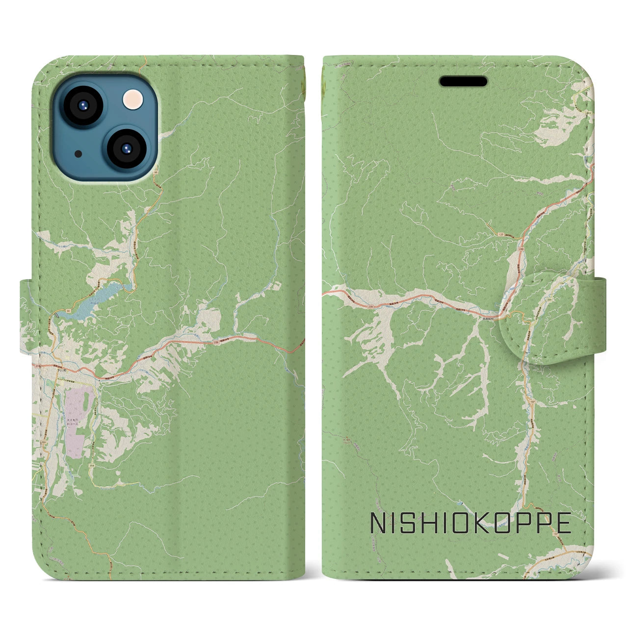 【西興部(北海道)】地図柄iPhoneケース(手帳タイプ)ナチュラル・iPhone 13 用