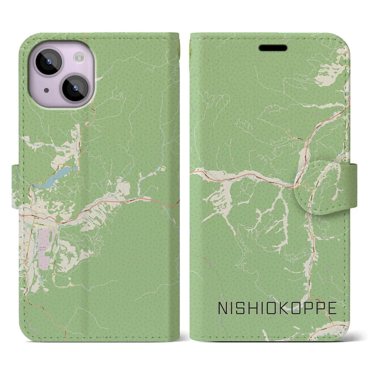 【西興部(北海道)】地図柄iPhoneケース(手帳タイプ)ナチュラル・iPhone 14 用