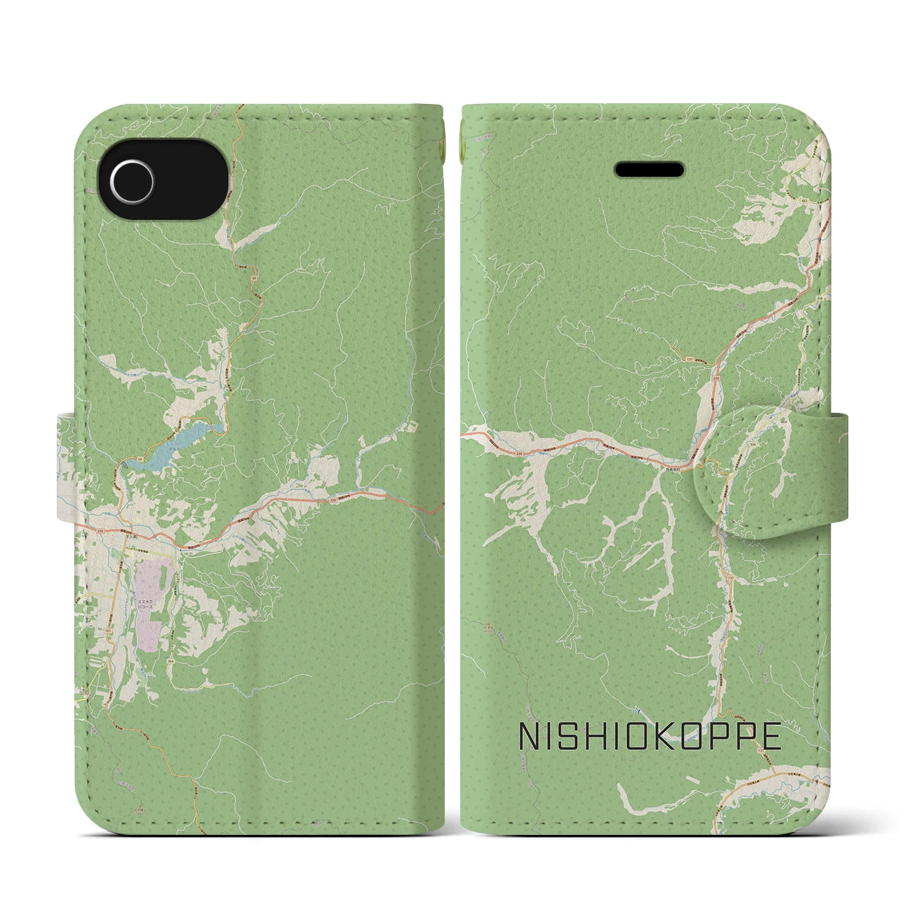 【西興部(北海道)】地図柄iPhoneケース(手帳タイプ)ナチュラル・iPhone SE(第3 / 第2世代) / 8 / 7 / 6s / 6 用