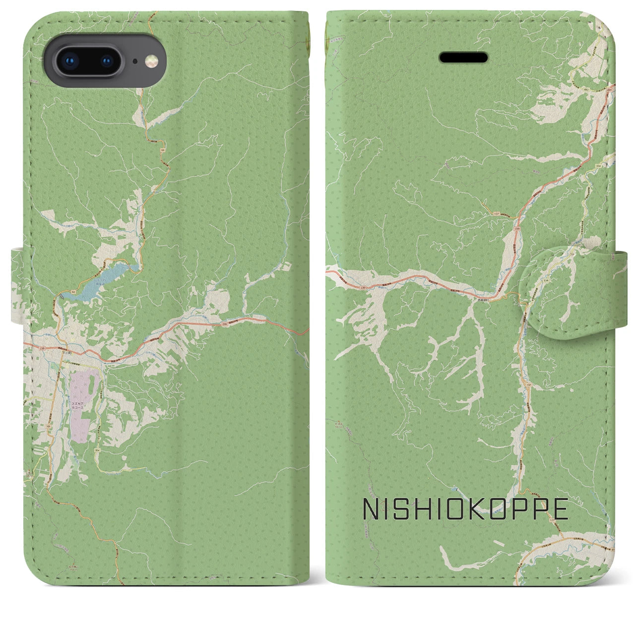 【西興部(北海道)】地図柄iPhoneケース(手帳タイプ)ナチュラル・iPhone 8Plus /7Plus / 6sPlus / 6Plus 用