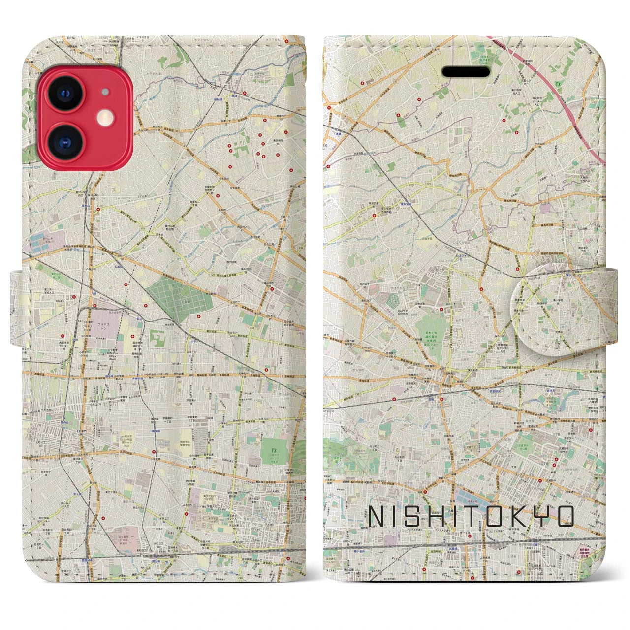【西東京(東京都)】地図柄iPhoneケース(手帳タイプ)ナチュラル・iPhone 11 用