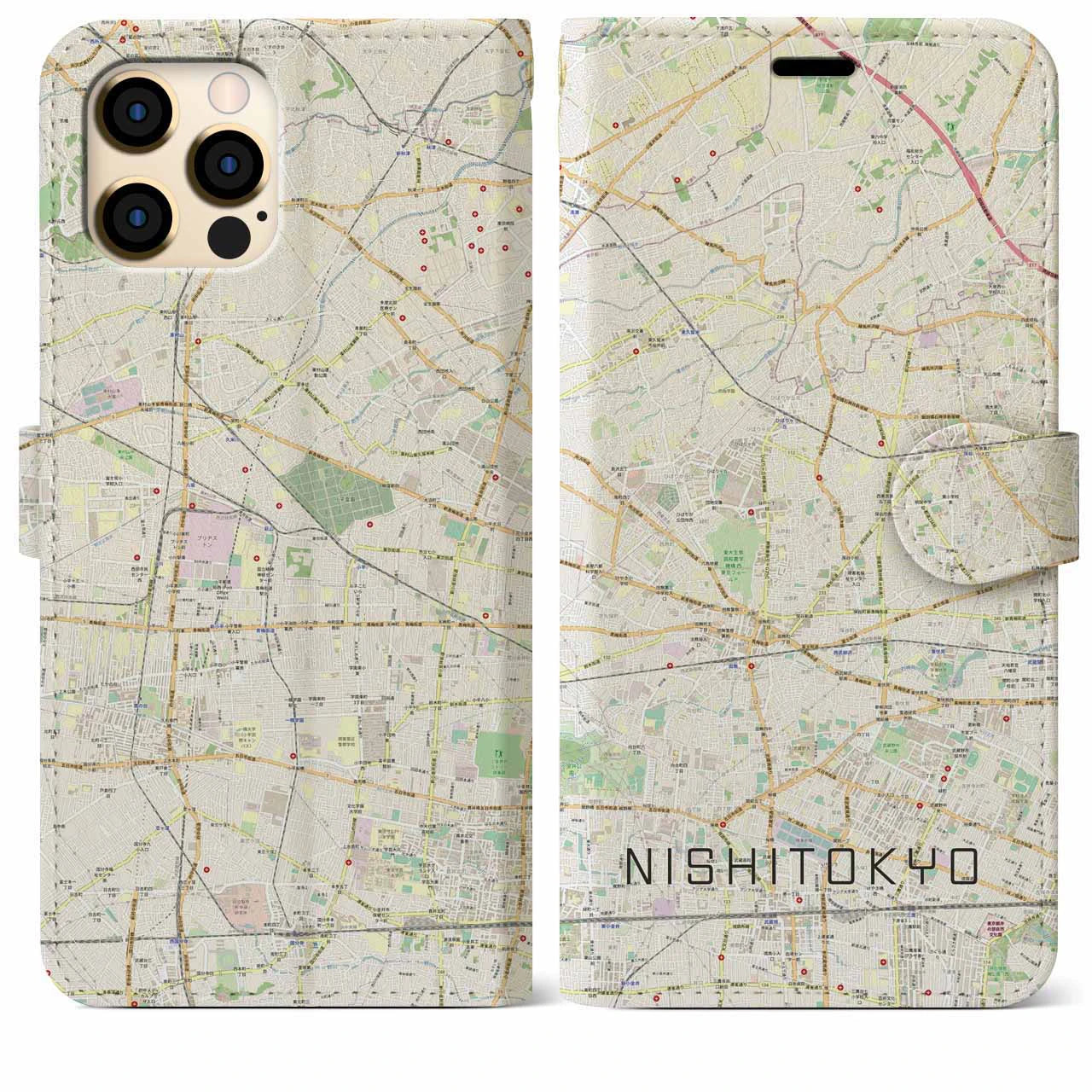 【西東京(東京都)】地図柄iPhoneケース(手帳タイプ)ナチュラル・iPhone 12 Pro Max 用
