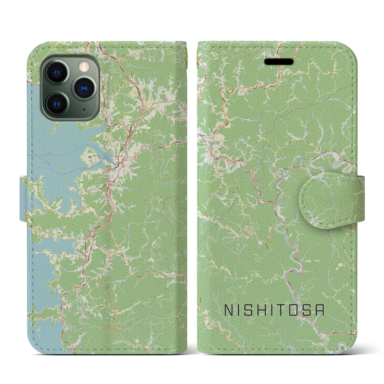 【西土佐(高知県)】地図柄iPhoneケース(手帳タイプ)ナチュラル・iPhone 11 Pro 用