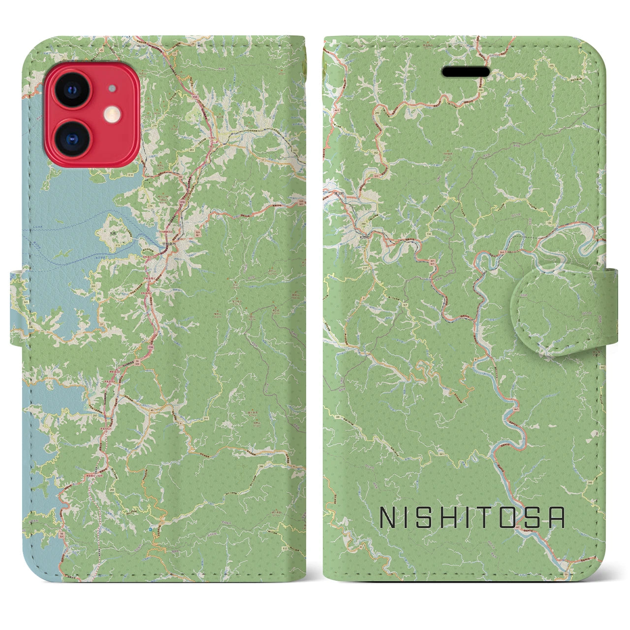 【西土佐(高知県)】地図柄iPhoneケース(手帳タイプ)ナチュラル・iPhone 11 用