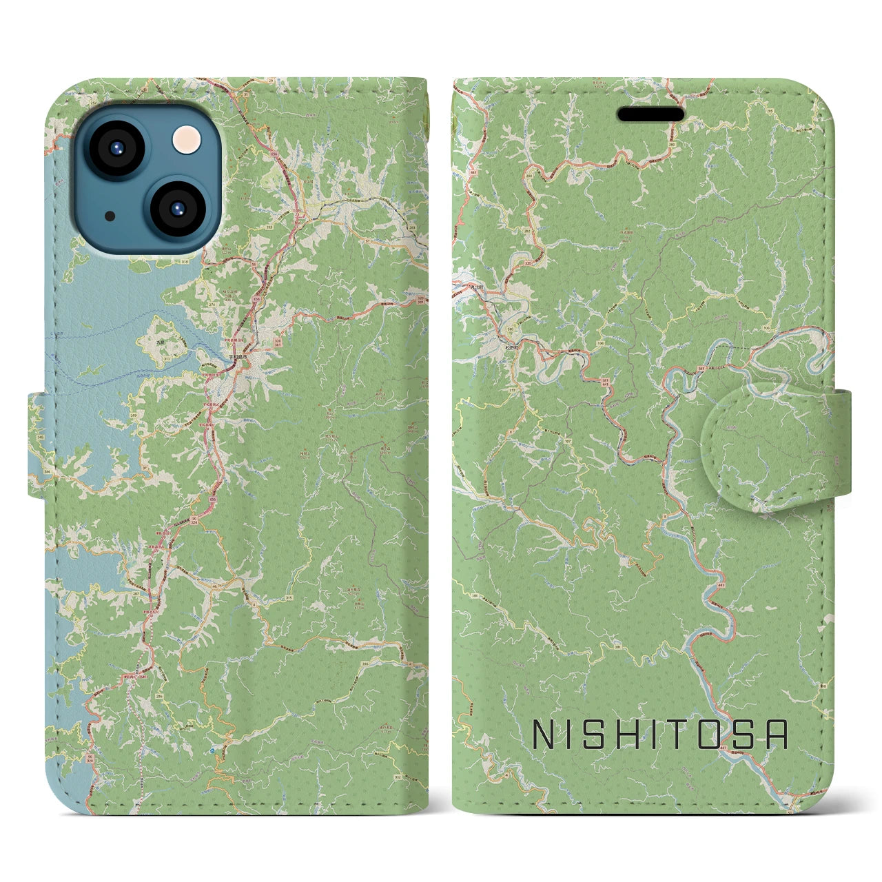 【西土佐(高知県)】地図柄iPhoneケース(手帳タイプ)ナチュラル・iPhone 13 用