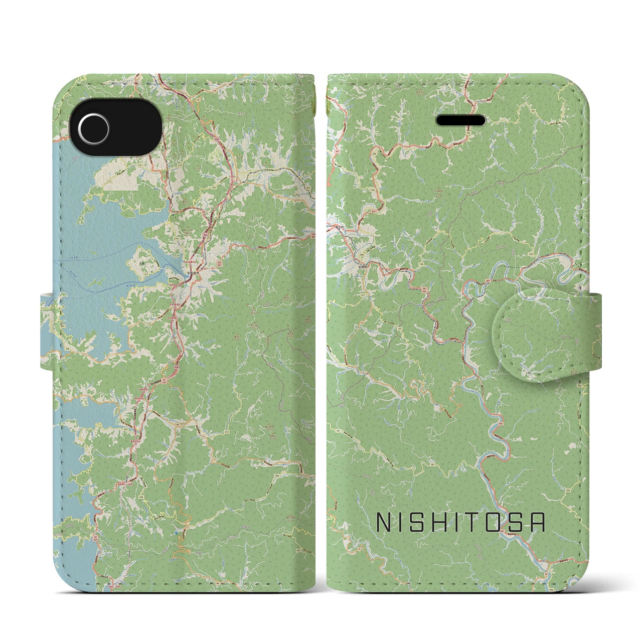 【西土佐(高知県)】地図柄iPhoneケース(手帳タイプ)ナチュラル・iPhone SE(第3 / 第2世代) / 8 / 7 / 6s / 6 用