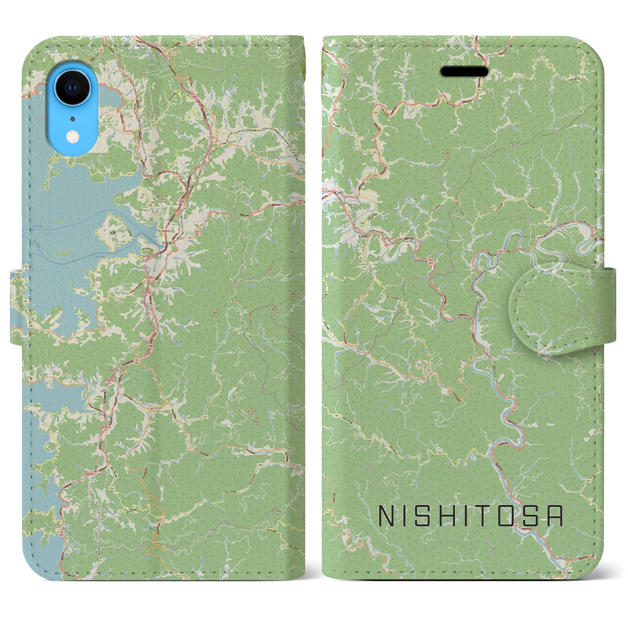 【西土佐(高知県)】地図柄iPhoneケース(手帳タイプ)ナチュラル・iPhone XR 用