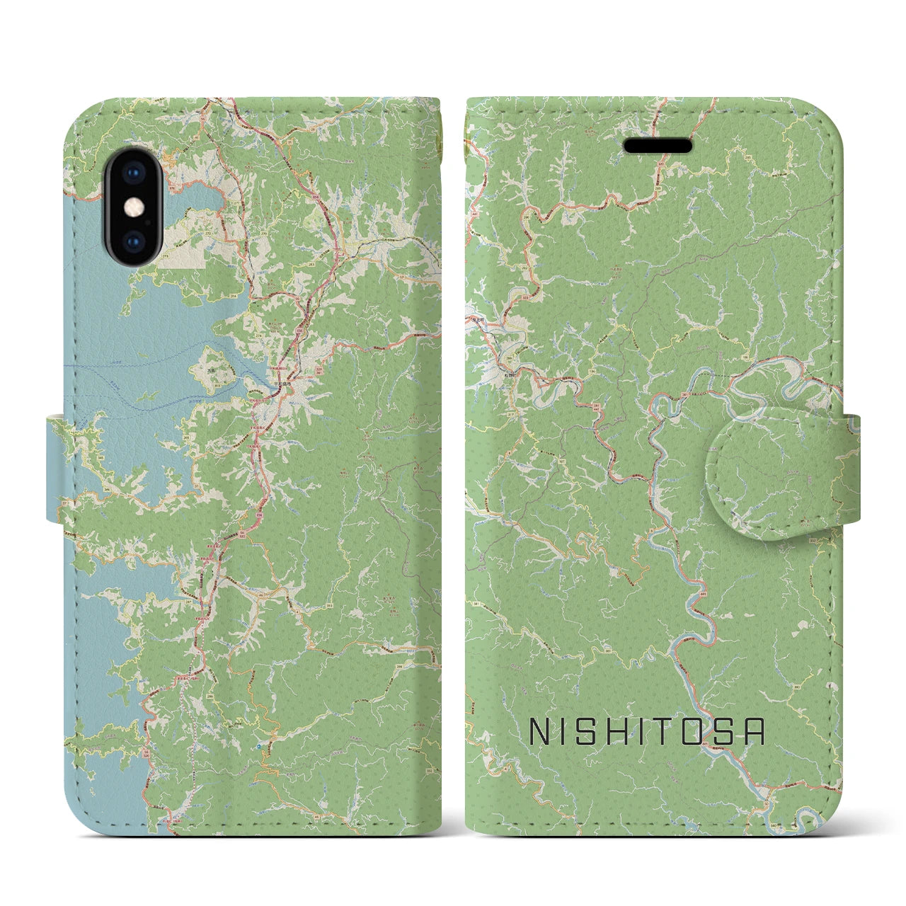 【西土佐(高知県)】地図柄iPhoneケース(手帳タイプ)ナチュラル・iPhone XS / X 用