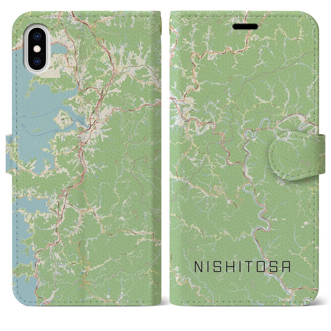 【西土佐(高知県)】地図柄iPhoneケース(手帳タイプ)ナチュラル・iPhone XS Max 用