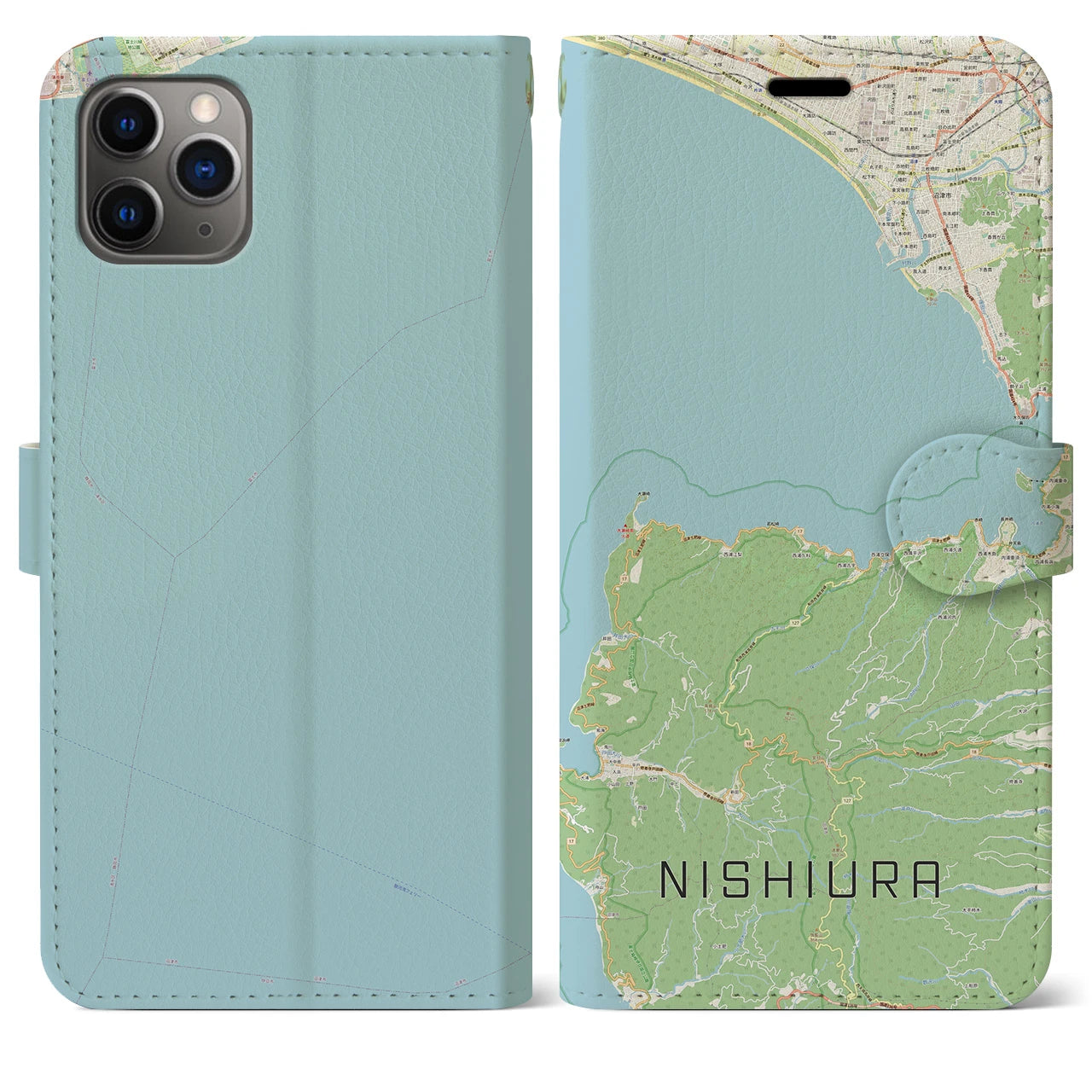 【西浦(静岡県)】地図柄iPhoneケース(手帳タイプ)ナチュラル・iPhone 11 Pro Max 用