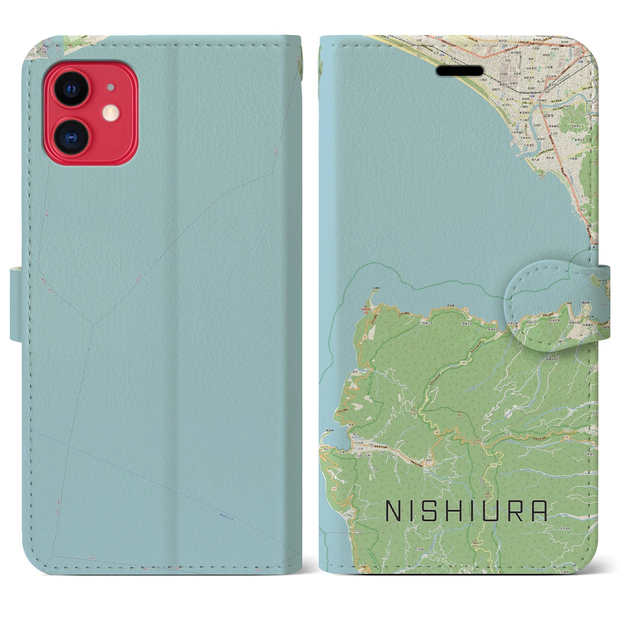 【西浦(静岡県)】地図柄iPhoneケース(手帳タイプ)ナチュラル・iPhone 11 用