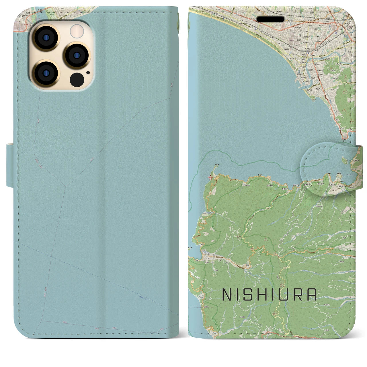 【西浦(静岡県)】地図柄iPhoneケース(手帳タイプ)ナチュラル・iPhone 12 Pro Max 用