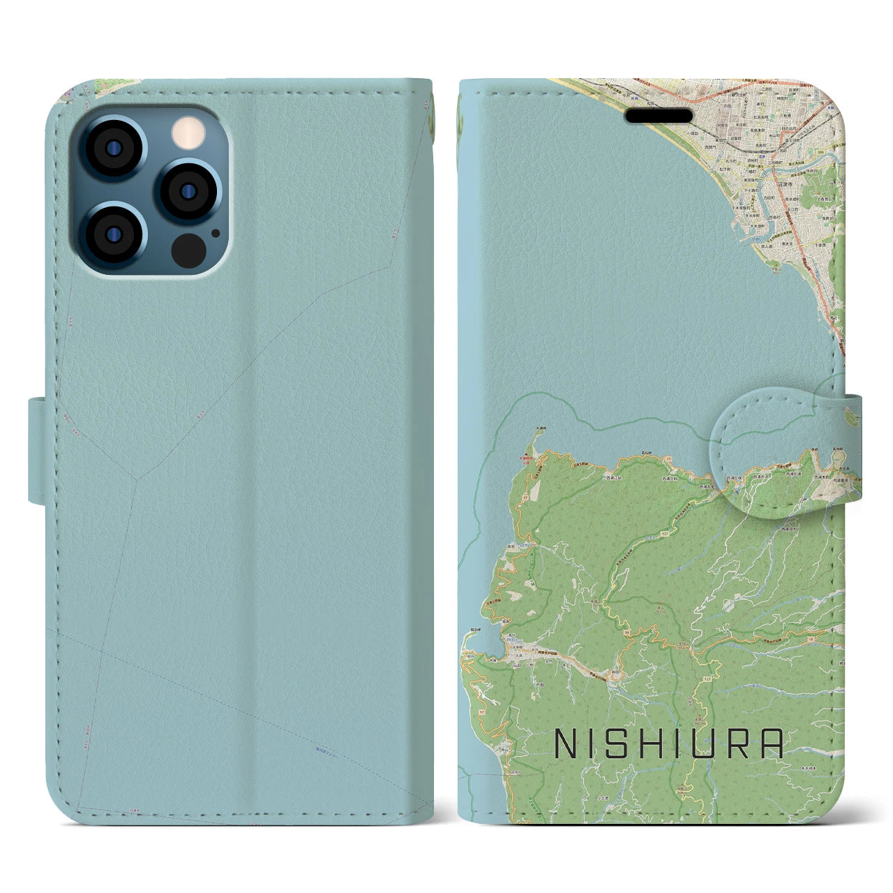 【西浦(静岡県)】地図柄iPhoneケース(手帳タイプ)ナチュラル・iPhone 12 / 12 Pro 用